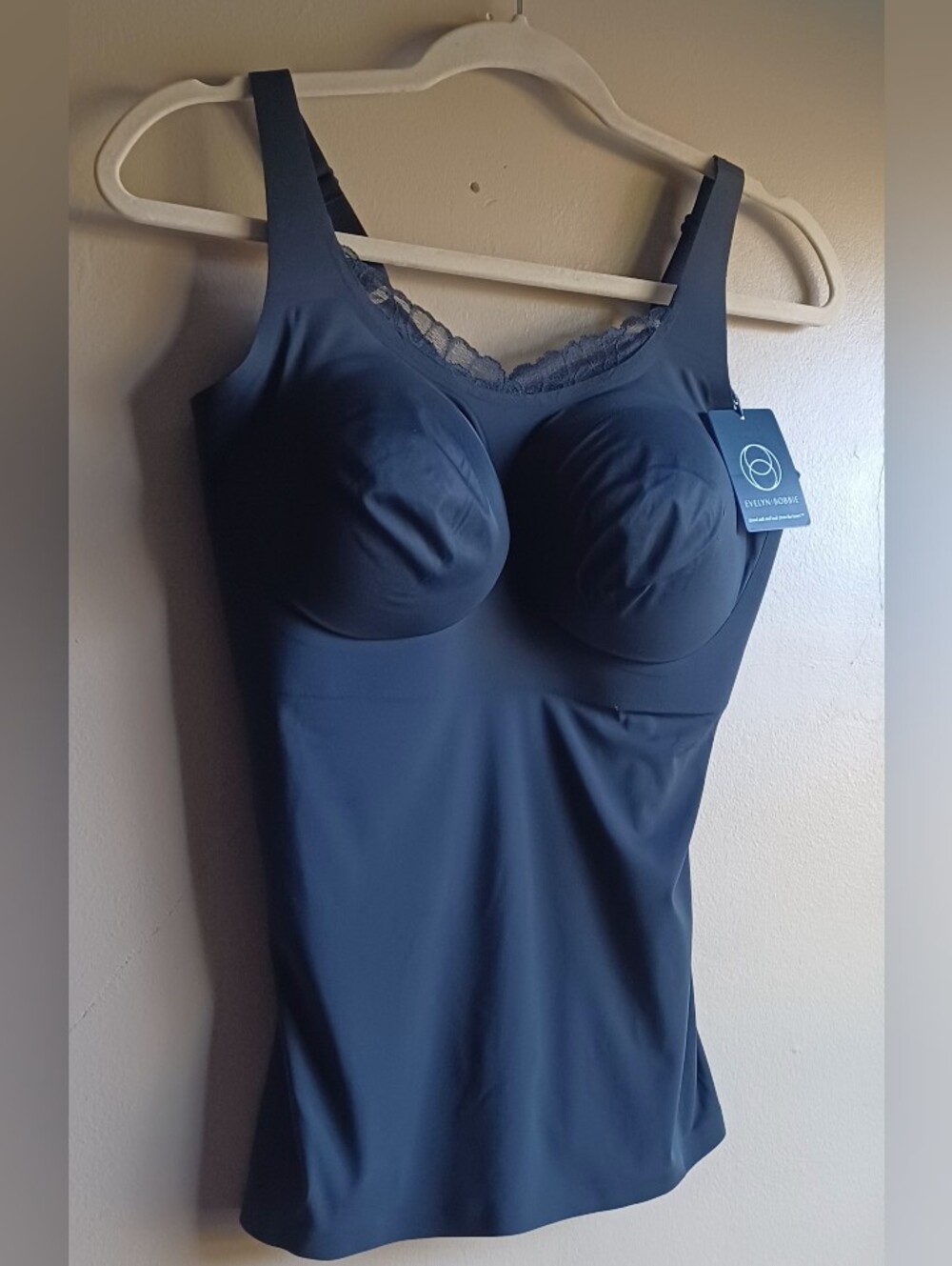 EVELYN & BOBBIE lace Trim Bra Cami In Black L